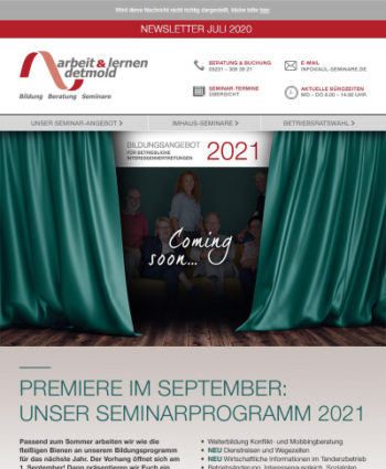 Juli 2020: Coming Soon - Seminarprogramm 2021